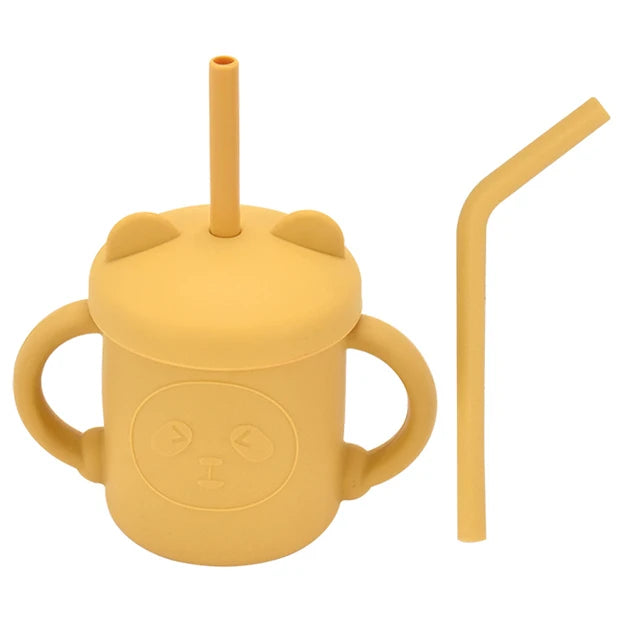 Baby Silicone Sippy Cup Portable Storage Snack Container Feeding Children Rainbow Printing Leakproof Learning Drink Cup Bpa Free