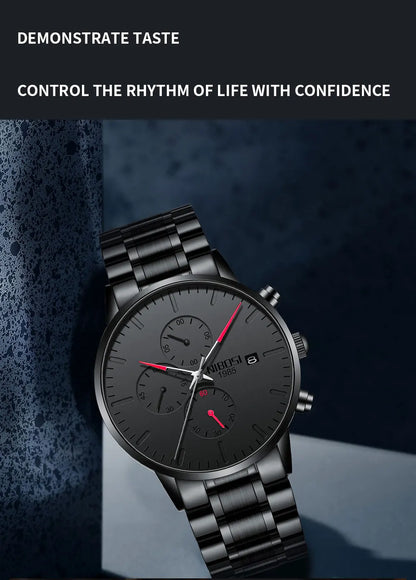 NIBOSI Men's Watches Analog Minimalist Black Dial Watches for Men Business Chronograph Military Stainless Steel Wrist Watches