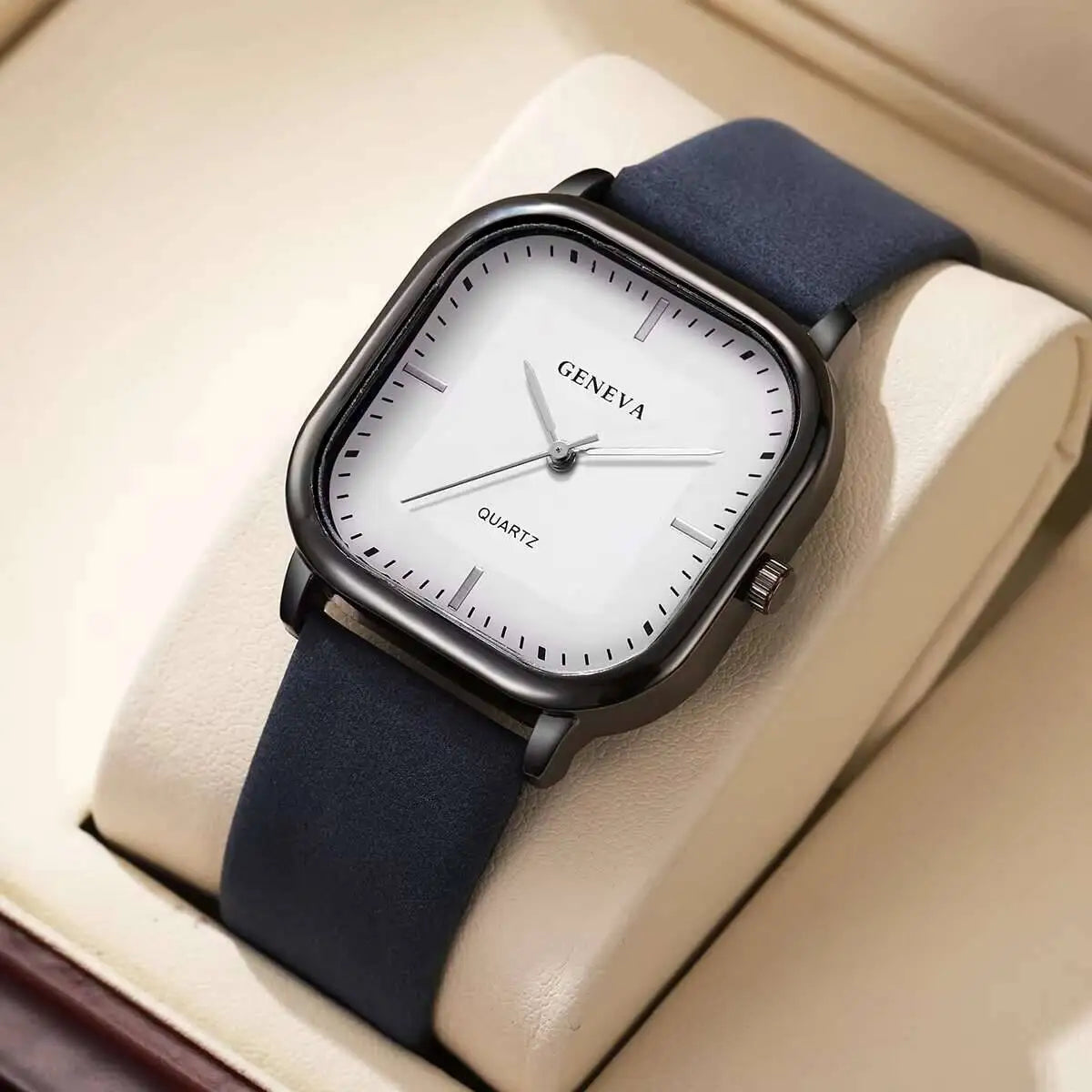 Minimalist Men's Watches Fashion Square Quartz Watch Casual Leather Strap Wristwatch Reloj Hombre（Without Box）