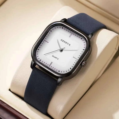 Minimalist Men's Watches Fashion Square Quartz Watch Casual Leather Strap Wristwatch Reloj Hombre（Without Box）