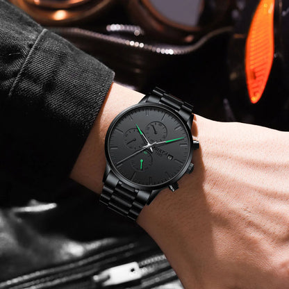 NIBOSI Men's Watches Analog Minimalist Black Dial Watches for Men Business Chronograph Military Stainless Steel Wrist Watches