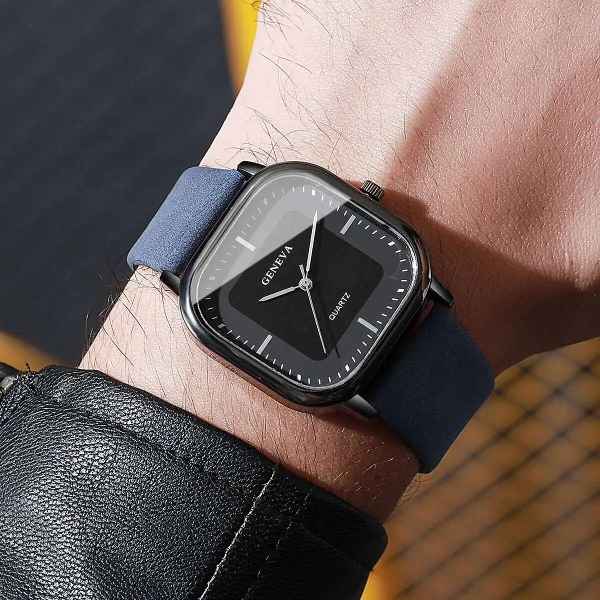 Minimalist Men's Watches Fashion Square Quartz Watch Casual Leather Strap Wristwatch Reloj Hombre（Without Box）