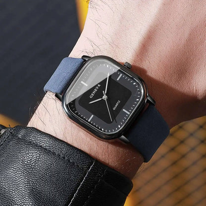 Minimalist Men's Watches Fashion Square Quartz Watch Casual Leather Strap Wristwatch Reloj Hombre（Without Box）