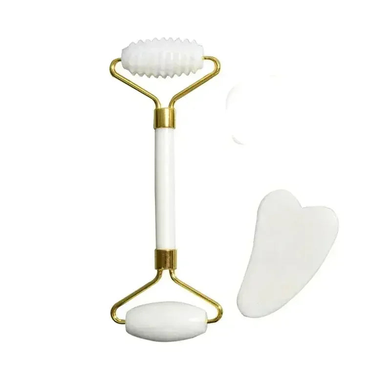 Jade Roller and Gua Sha set Spa Grade Face Massager 100% Authentic Stone Reduces Puffiness Wrinkles  Reveals