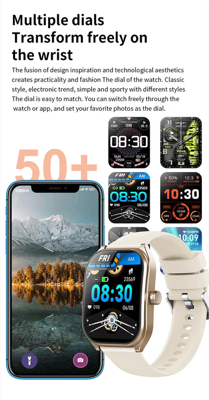 2025 Smart Watch 2.01" IPS HD Display | IP68 Waterproof | Bluetooth 5.3 | 3D Curved Glass | Smart Features:Voice Assistant