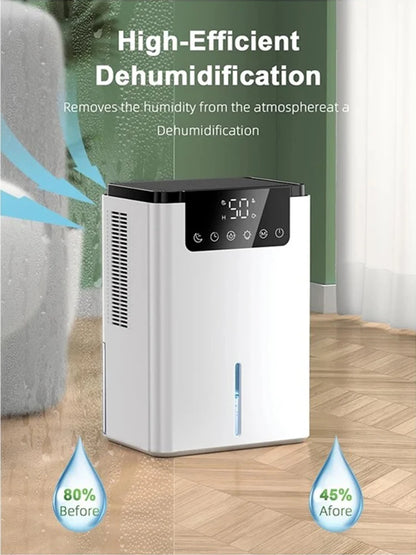 2200ml Air Dehumidifier Mute Moisture Absorbers Machine Air Dryer Water Tank with LED Display and Touch Control Single Core