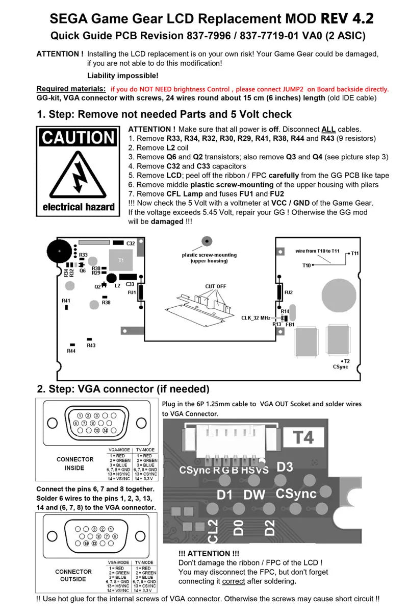 For SEGA Game Gear GG Console V4.2 LCD Screen HighLit Full Display VGA Out Mod Highlight Adjustable Brightness LCD Kits
