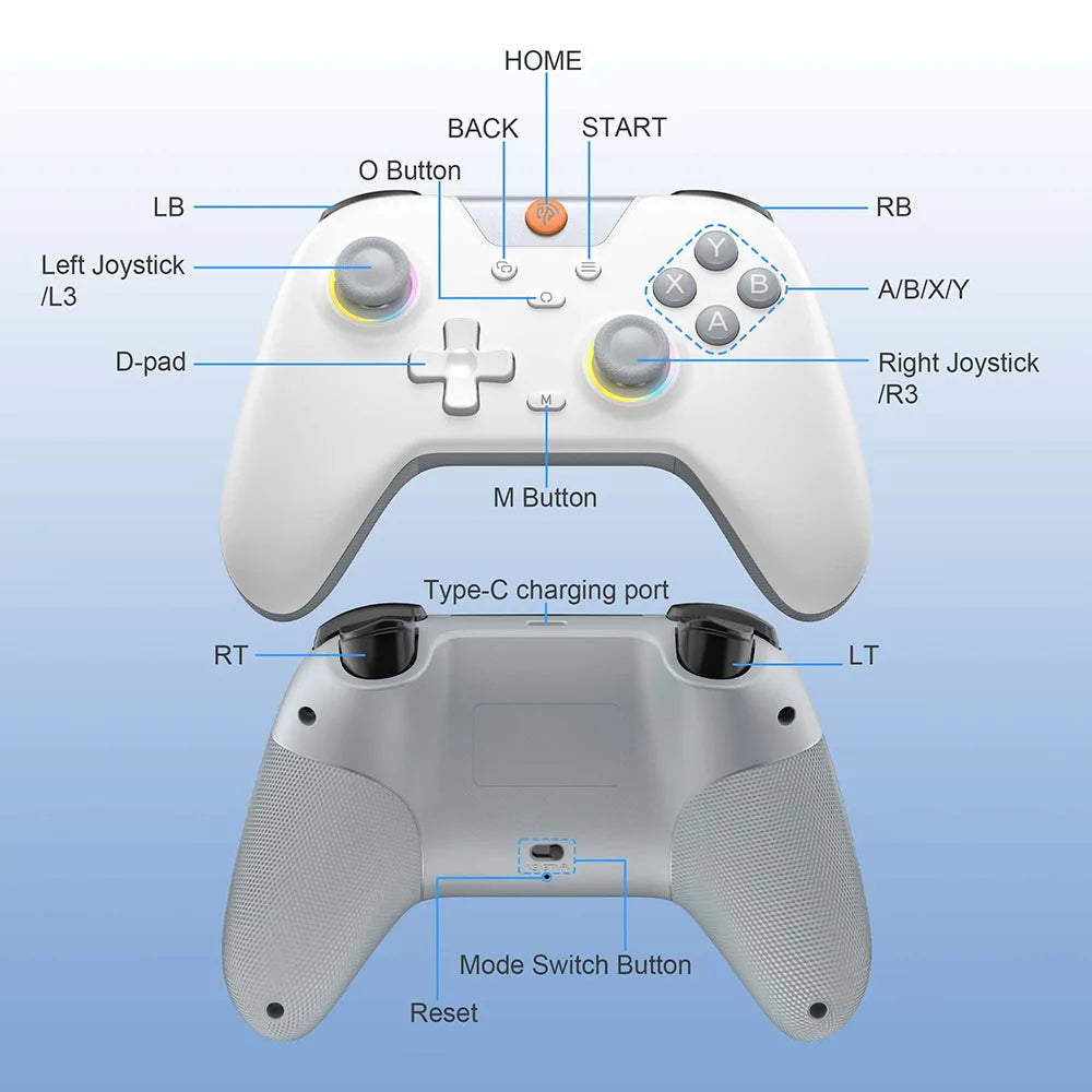 EasySMX X05 Wireless Gamepad, RGB Bluetooth Gaming Controller for PC/Phone/Switch/ Steam/TV, Hall Joysticks Effect