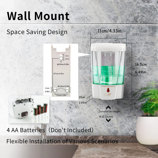 Automatic Hand Soap Dispenser, 700mL/23fl.oz Wall-Mounted ,Touchless Sensor Pump, Battery-Operated for Home, Hotel Use