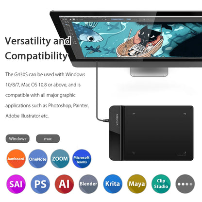 XPPen Star G430S Drawing Tablet Graphics Tablet for OSU Art Design Business Signature with Battery-free Stylus 8192 Levels