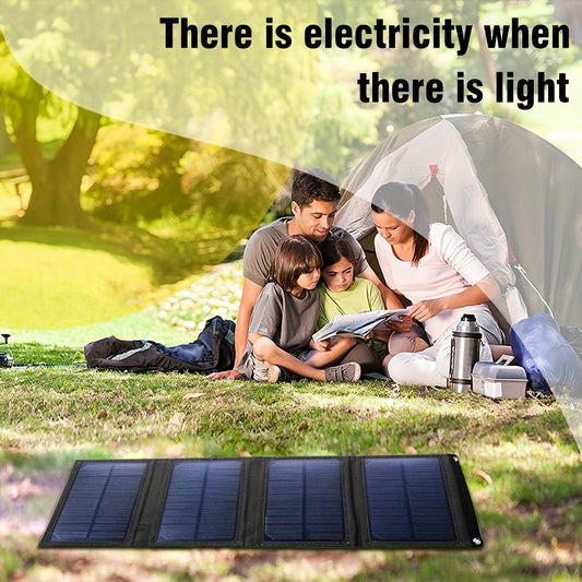 80W Portable Solar Charger Panel - Foldable, Waterproof, USB-Connected Power Bank For Outdoor Travel, Camping, Mobile Phone, Tablet, And Fan Charging - Solar Powered, Female To Male Connector