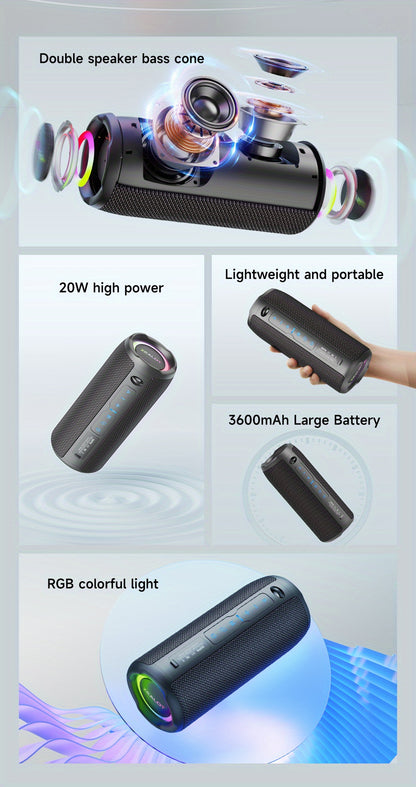 ZEALOT S49 Pro 20W Wireless Speakers, Portable Subwoofer Speaker Wireless Speaker, Dual Pairing, 3000mAh Battery, 10 Hours Playtime Loud Stereo, Booming Bass. Charging Cable And Aux Cable, TF USB Plug-in Card Compatible, Conn