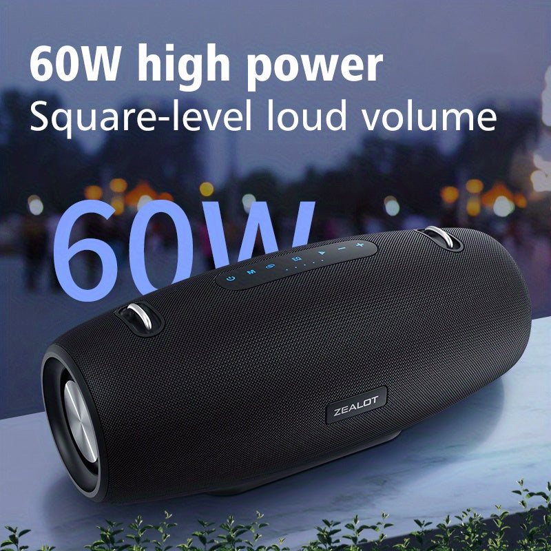 ZEALOT S67 14400mAh 60W Wireless Speakers - Loud Stereo, Booming Bass, Dual Pairing, 40 Hours Playtime, Waterproof, Portable Subwoofer - Includes Shoulder Strap, Charging Cable, Aux Cable, TF USB Plug-in Card, Compatible with