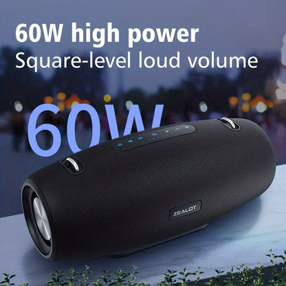 ZEALOT S67 14400mAh 60W Wireless Speakers - Loud Stereo, Booming Bass, Dual Pairing, 40 Hours Playtime, Waterproof, Portable Subwoofer - Includes Shoulder Strap, Charging Cable, Aux Cable, TF USB Plug-in Card, Compatible with